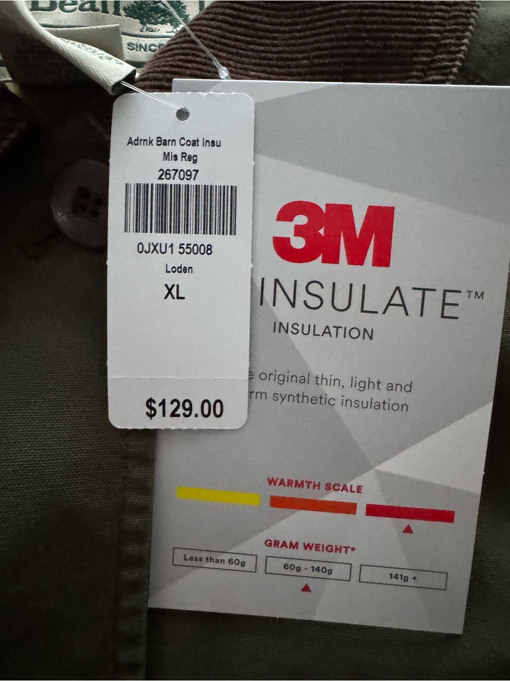 L.L. Bean Olive Green Utility Jacket with Brown Cord Collar - Picture 5 of 10